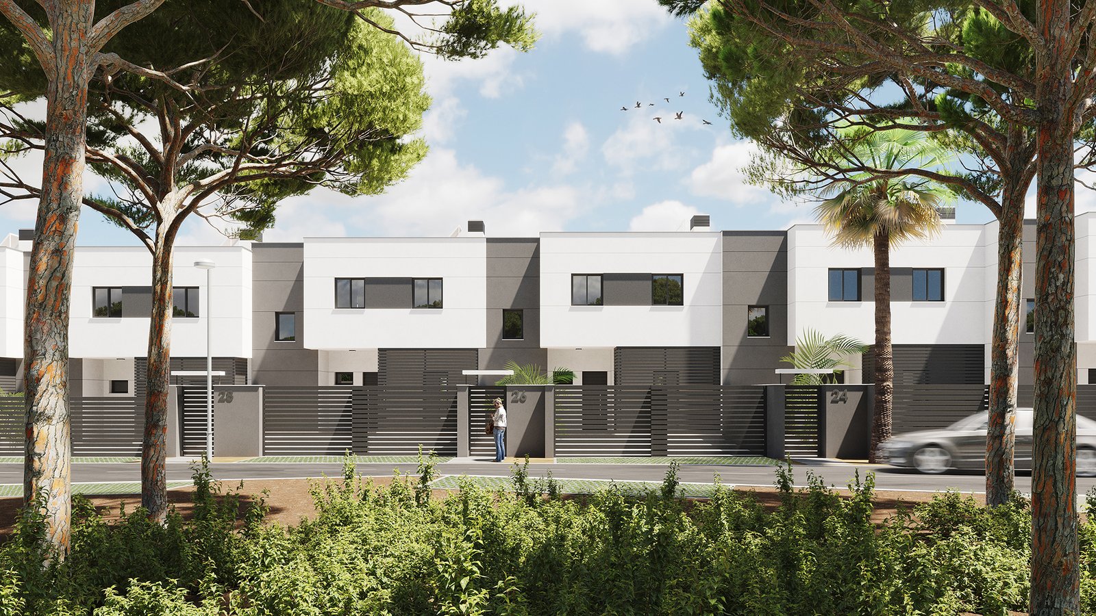 Infografía arquitectónica y render hiperrealista en 3d de casas adosadas