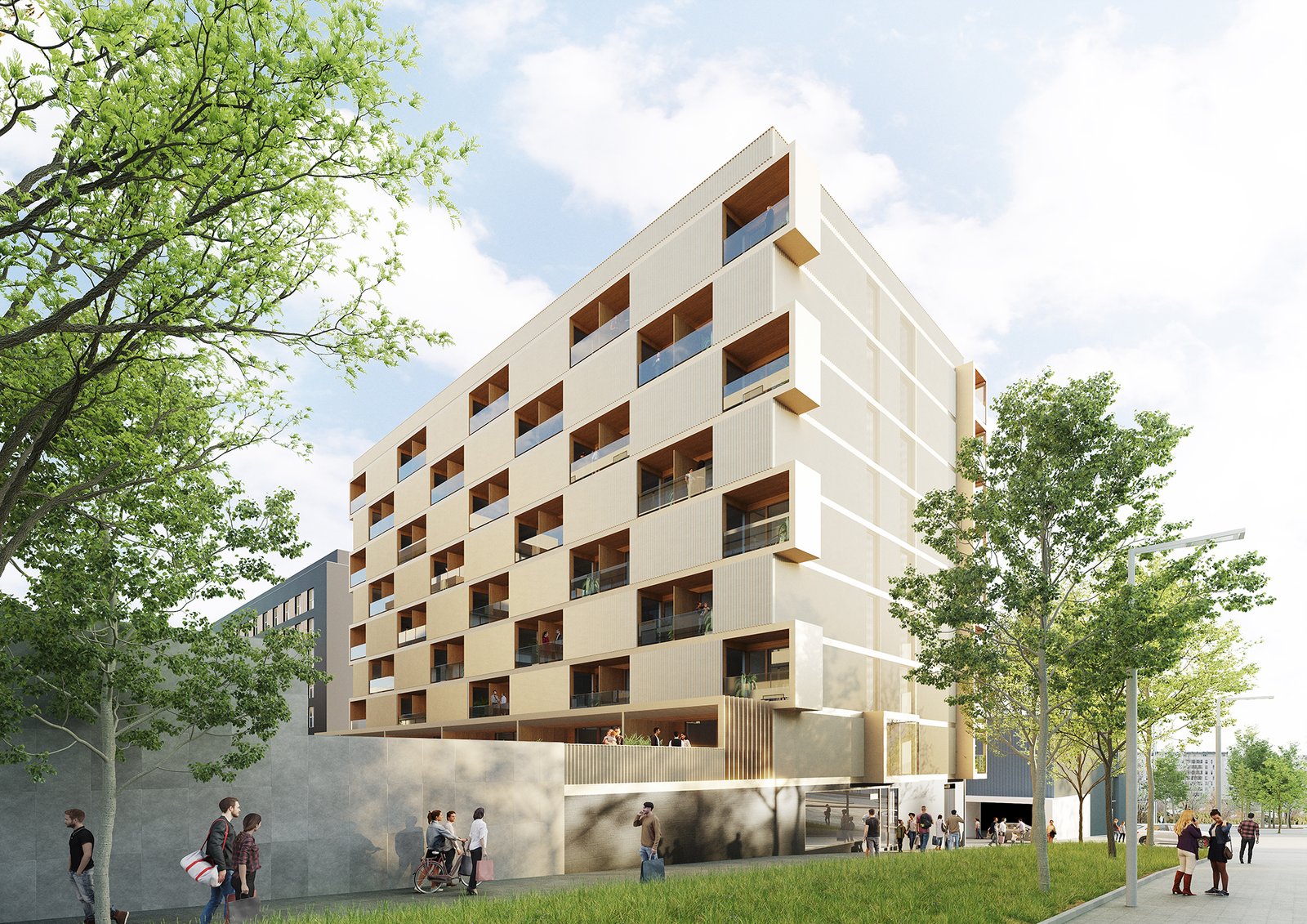 Infografía arquitectónica y render hiperrealista en 3d de bloque de pisos modernos