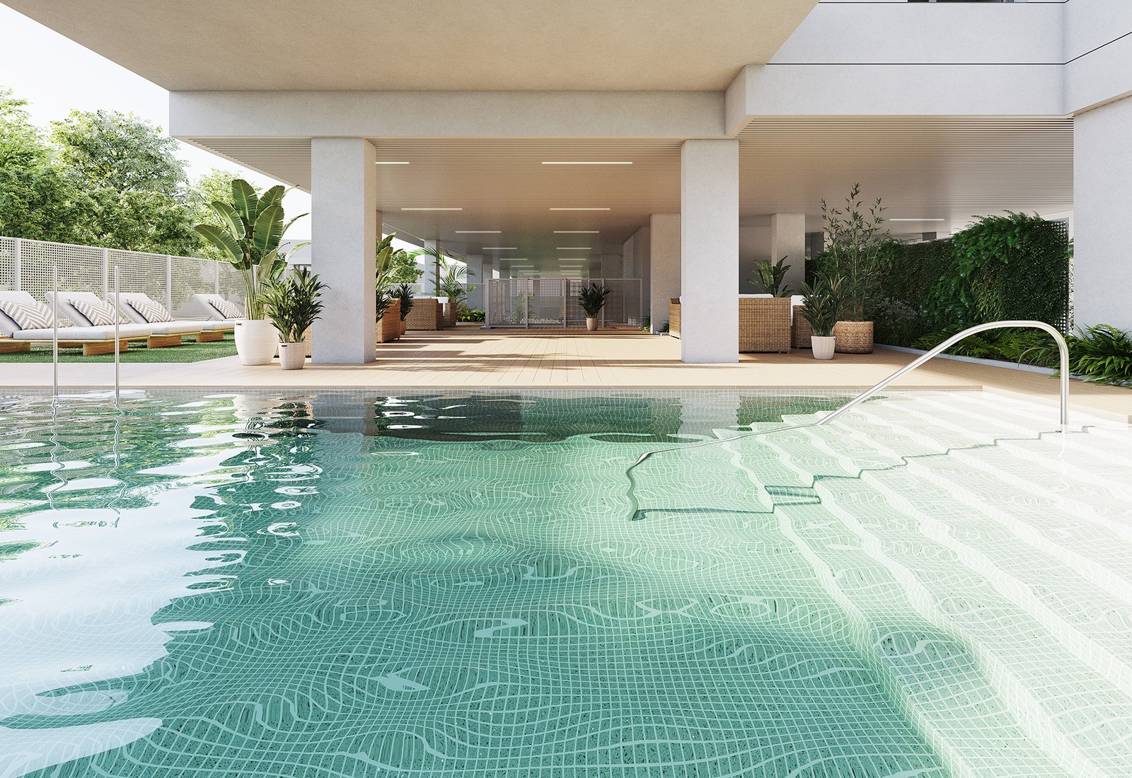 Render hiperrealista de piscina en Landco, Pobla de Farnals